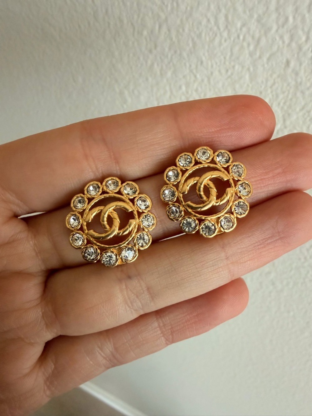 CHANEL Gold-Tone CC Logo Crystal Halo Earrings - Picture 11 of 11